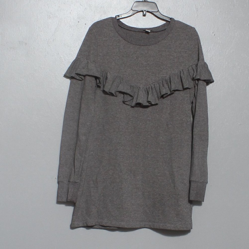 Halogen gray long sleeve ruffle sweater dress